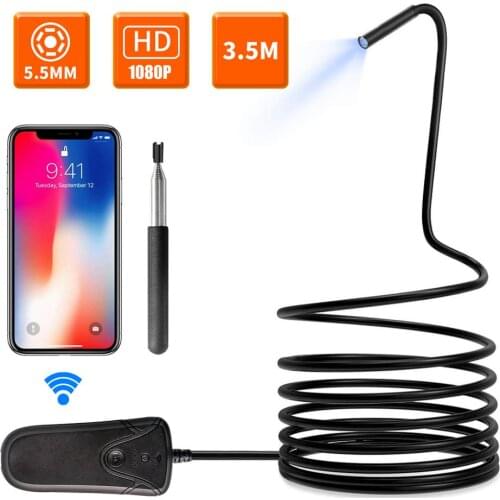 5.5mm 5MP 1080P/1944P Wireless Endoscope Semi-Rigid WiFi Borescope Inspection Camera With 6 Led Light for iOS Android