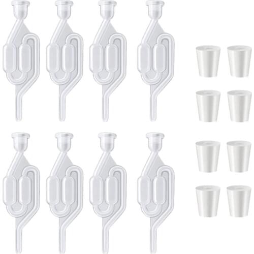 8x S-Shape Exhaust Seal Valve with Stopper Twin Airlock for Wine Making, Beer Brewing Glass Carboy Fermenter