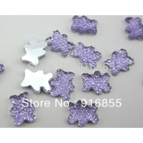 Free shipping 30pcs 12*10mm light purple bear head shape flatback resin rhinestone DIY