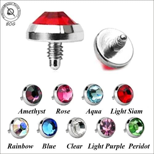 BOG-1 PC Surgical Steel CZ Crystal Dermal Anchor Top Micro Dermal Anchor Piercings Skin Diver Piercing Body Jewelry