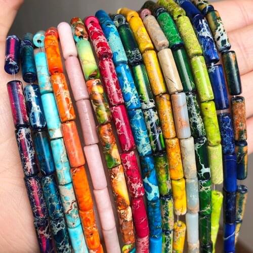 4*13mm Natural Sediment Jaspers Stone Imperial Tube Column Shape Loose Spacer Beads for DIY Jewelry Making Bracelet Accessories