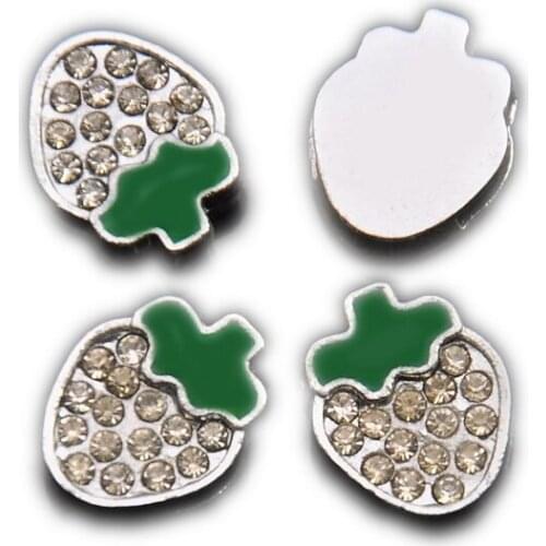 8mm Hole White Rhinestone Strawberry Slide Charms Beads DIY Accessories Handmade Jewelry For Bracelets Key Chains Pet Collar