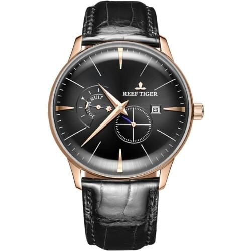Reef Tiger Classic Serier RGA8219 Men Fashion Business Ultra Thin Case Automatic Mechanical Wrist Watch With Day Night Dial Gold