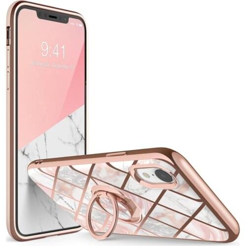 For iphone XR Case i-Blason Cosmo Snap Slim Marble Cover with Built-in 360° Rotatable Ring Holder Kickstand Support Car Mount