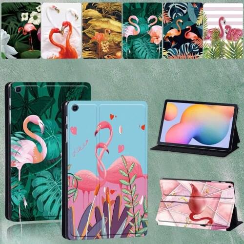 Tablet Case for Samsung Galaxy Tab S6 Lite 10.4 Inch 2020 P615 SM-P610 SM-P615 Flamingo Series Pattern PU Leather Cover + Stylus