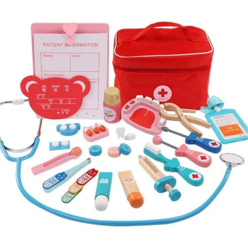 Wooden children simulation doctor toy real life injection role playing toy educational toys for children Pretend Doctor toy set