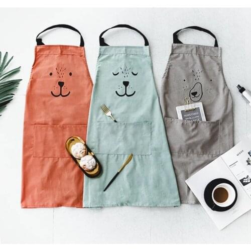 Cute bear Kids Apron cotton linen Kitchen Aprons For women Household Cooking Baking BBQ Bib Clean Aprons Pinafore