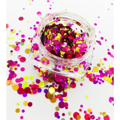 Nail Art Chunky *SalSa* Red Gold Dots Circles Shape Glitter Spangles Mix Pot Mix 1/2/3 mm for Gel Acrylic #11