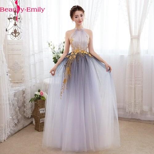 Real Photo Halter Neck Long Evening Dresses Robe de Soiree A-line Sleeveless Tulle Appliques Prom Gowns Party Dress