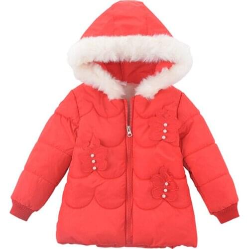 Baby Girl Cothes Kids Thickened Velvet Butterfly Hooded Warm Cotton Jacket Winter Parkas Coat for Girls Childrens Outerwear
