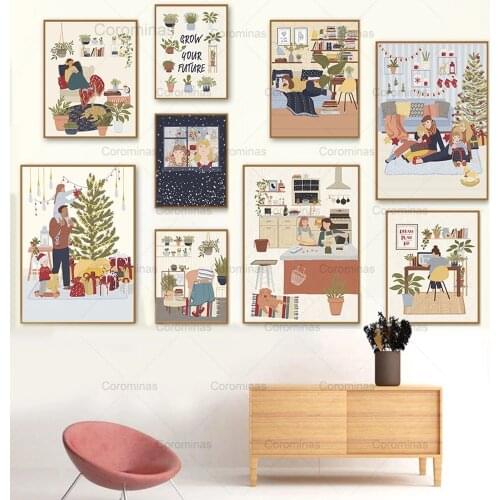 Home Decoration Canvas Painting Nordic Style Christmas Snowflake Family Life Modular Posters and Prints Pictures Wall Art Gifts