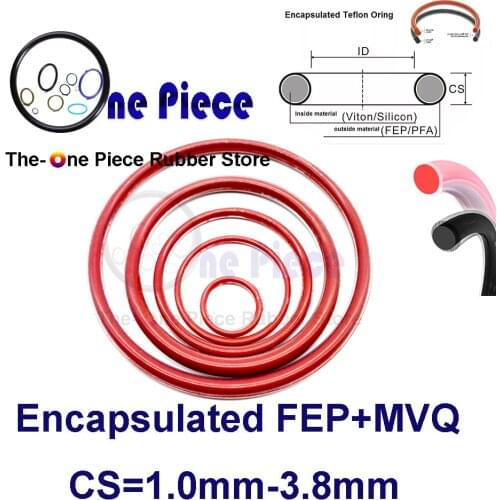FEP ORing CS=1-3.8 mm IDXCS FEP/Silicone / FKM FEP- ORING Encapsulated FEP+MVQ+FPM O RING FEP Coating MQV gasket