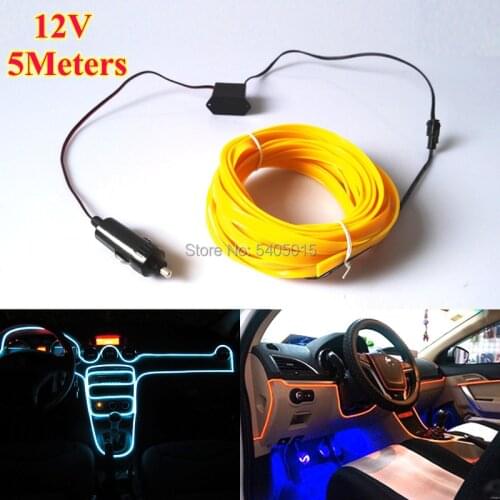 10 Colors 5Meters 2.3mm-Skirt EL Wire with DC12V EL Driver Flexible Neon Light LED Strip For Car Holiday DIY Decoration