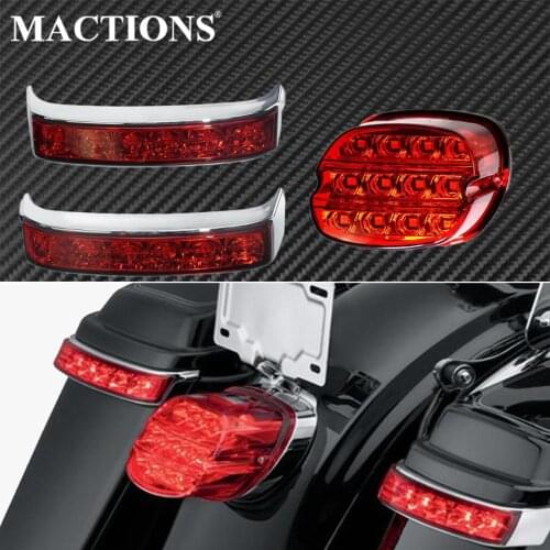 Chrome Red Lens Saddlebag Housing Tail Run Brake Turn Light &LED Brake Tail Light For Harley Touring Street Glide Road King FLHR