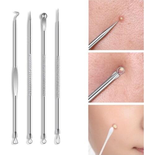 4pcs/set Blackhead Comedone Acne Pimple Blackhead Remover Tool Spoon for Face Skin Care Tool Needles Facial Pore Cleaner