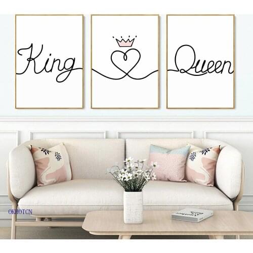 King Queen Quotes Posters And Prints Minimalist Cartoon Letter Canvas Painting Wall Unframed Love Pictures For Living Room Decor