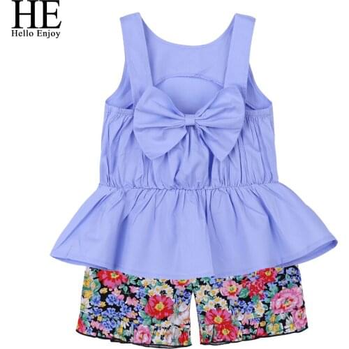 HE Hello Enjoy Toddler Girls Summer Clothing Sleeveless Backless Bowknot Top+Floral Shorts Suit Kids Children Clothes Sets 2019