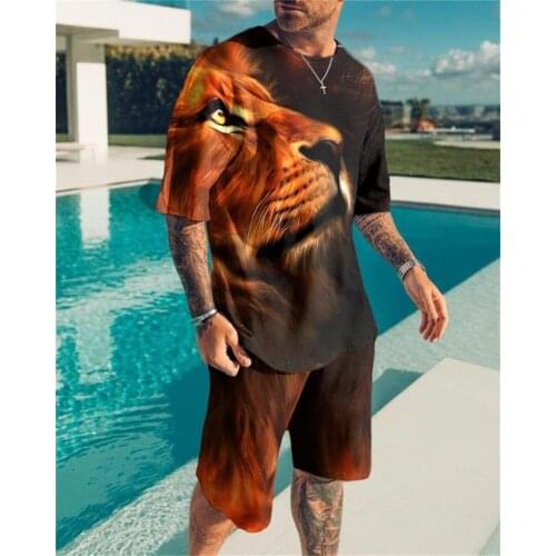 The Lion King Summer 3D Printed Mens T-shirt Shorts Set Mens Sportswear Tracksuit O Neck Short Sleeve Mens Clothing Suit