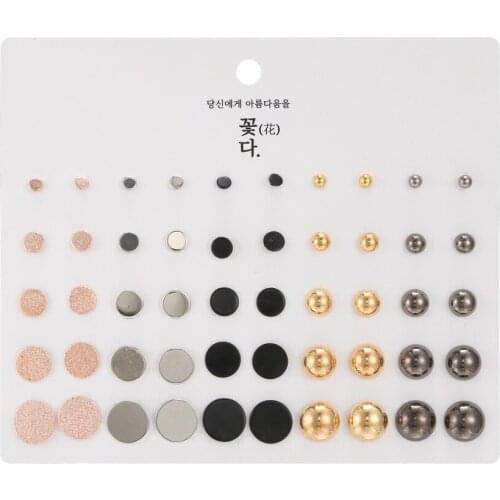 Mixed Gold Silver Black Color Round Stud Earrings Set For Women Bohemian Geometric Mix Color Crystal Pearl Beaded Stud Earrings