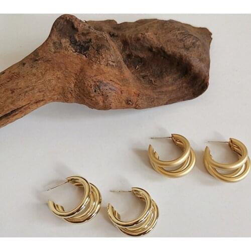 Exaggerated Simple Earrings For Women Party Jewelry C-shaped Three-tier Earrings Circle Temperament Retro Ear Studs