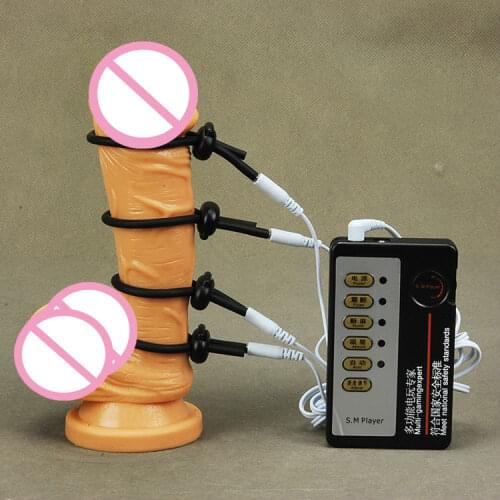 Male Electro Shock 4 Pcs Electric Shock Penis Rings Enhancement Electro Massager Fetish Bondage Sex Toy For Electrode Gear