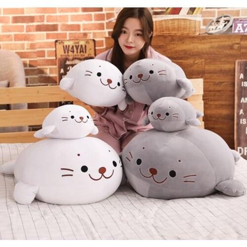 40cm/60cm Soft White/Gray Sea Lion Plush Pillow Cartoon Animal Sea Lion Stuffed Doll Bed Sofa Cushion Baby Sleeping Toy Kid Gift