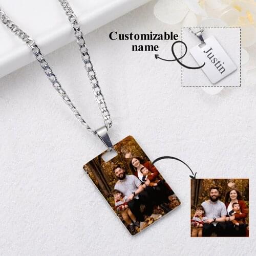 Personalized Stainless Steel Photo Necklace Custom Photo Square Pendant Family Memorial Jewelry Couple Anniversary For Lovers