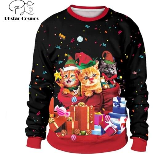 2019 New Christmas Fashion Sweatshirt Christmas gifts and cute cat 3D Printed Long Sleeve Outerwear Unisex Casual streetwear