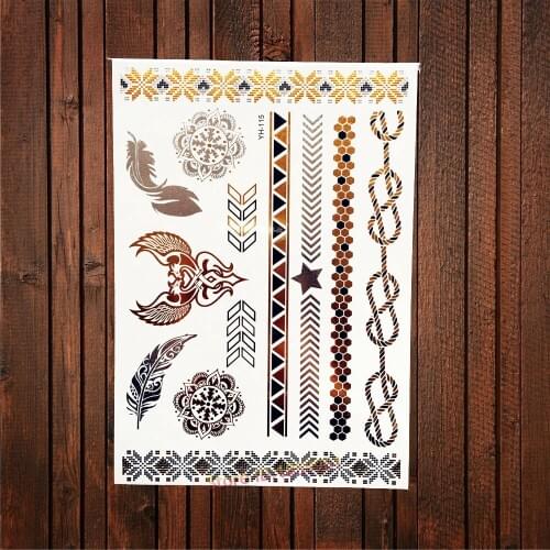 1PC Latest Gold Metallic Tattoo Women Body Art Feather Wing Design Temporary Henna Tattoo Sticker Waterproof Arm Leg Tatoo Jewel