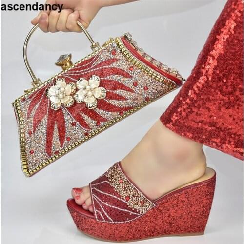 New shoes and bags with diamonds and flowers, Italian womens wear, shoes and bags decorated with stones