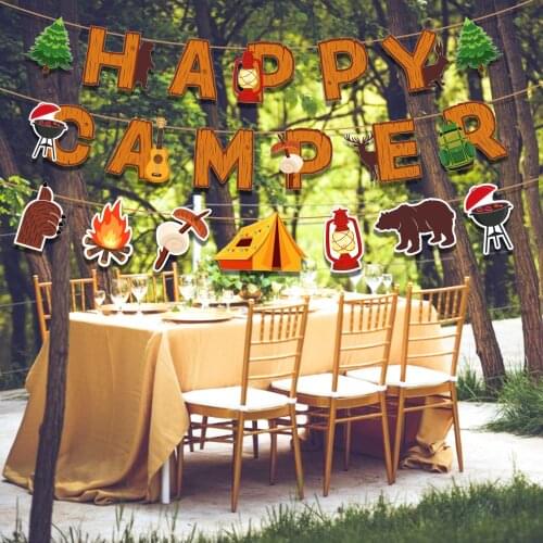 Outdoor Happy Camper Camping Barbecue Camp Party Paper HAPPY CAMPER Party Letter Hanging Banners Flags Baby Shower Party Banner