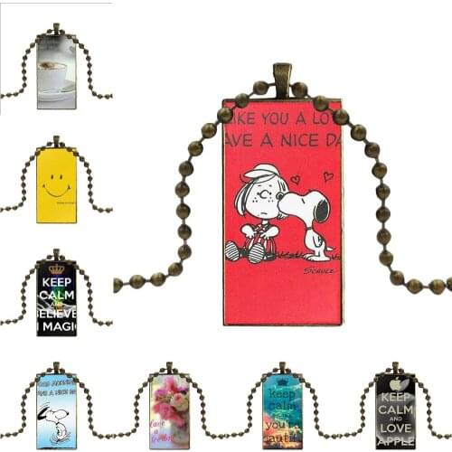 Have A Nice Day For Girls Glass Cabochon Choker Pendant Rectangle Necklace Bronze Color Jewelry