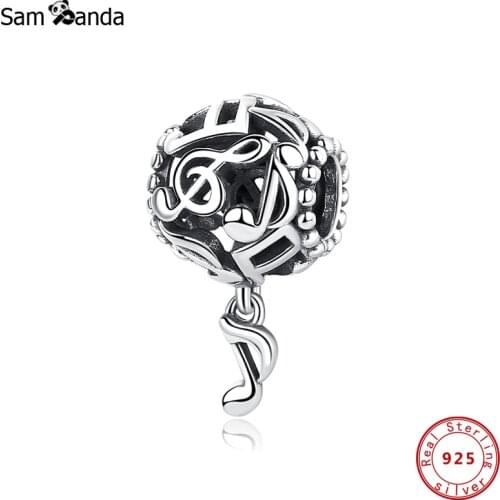 New Original 100% 925 Sterling Silver Charm Bead Music Pendant Charms Fit Bracelets Necklaces Diy Women Fine Jewelry