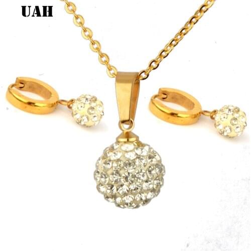 UAH Luxury Women Wedding Necklace Earrings Bridal Jewelry Set Stainless Steel AAA Zircon Crystal ball Anniversary Gift