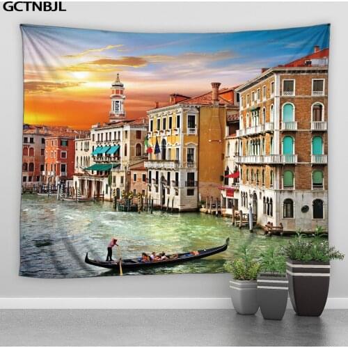 Venice Water City Landscape Tapestry Wall Hanging Denmark Fairy Tale Cruise Ship Hippie Boho Room Bedroom Home Decor Big Blanket