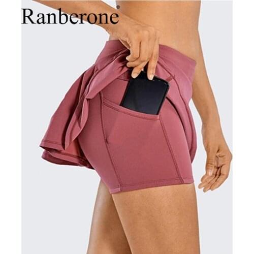 Women 2 in 1 Sports Jogging Fitness Tennis Skirts Skorts Golf Pleated Skirt Pocket Sports Workout Clothes Zipper Skirt Female