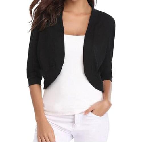 Women Clothes 2021 Womens Spring Bolero Tops Half Sleeve Korean Cotton Open Stitch Shrug Vintage Ladies Jacket Outerwear Coats