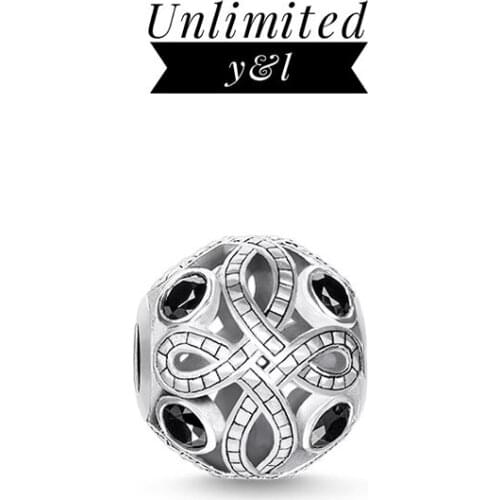 Round Ball Bowknot Black CZ 925 Sterling Silver DIY Beads Charms Fit Bracelets Necklaces for Women Men DIY Jewelry Wholesale