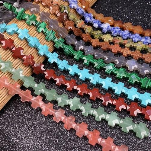 17Pcs Natural Stone Beads Section Semi-precious Cross-shaped Loose Beads For Jewelry Making DIY Necklace Bracelet Accessory