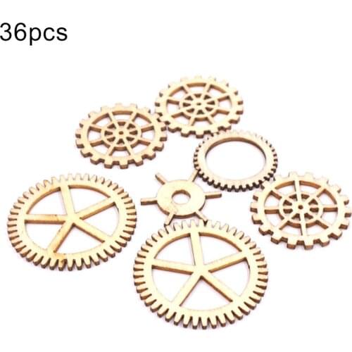 36Pcs 16-35mm Gear Shape Unpainted Unfinished Wooden Gears Slice Discs DIY Scrapbooking Craft Hanging Ornament