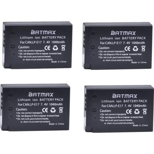 Batmax 4pc 1040mAh LP-E17 LPE17 LP E17 Li-ion Battery for Canon EOS 760D 800D T6i 750D T6s M3 M5 8000D Kissx8i Cameras