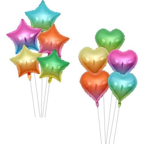 5pcs 18 inch Gradient Color Foil Balloon Heart Star Shaped Wedding Valentines Day baby shower kids Birthday Party Decorations
