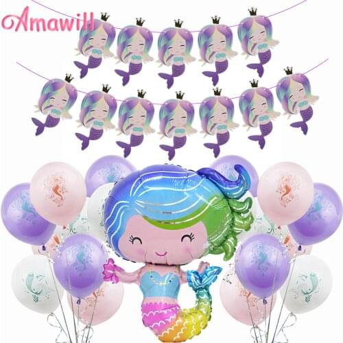 Amawill Little Mermaid Theme Birthday Party Decorations Kids Mermaid Girls Baby Shower Wedding Ariel Mermaid Party 75D