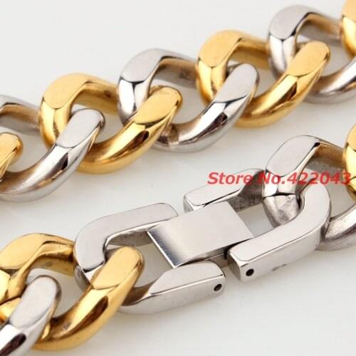 Top Quality 7-11" Curb Cuban Bangle 15mm Silver Gold color 316L Stainless Steel Cowboy Chain Bracelet Jewelry For Mens Womens