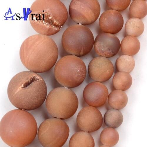 Natural Stone Beads Champagne Metallic Coated Druzy Agates 6 8 10 12mm Round Loose Spacer Beads For Jewelry Making DIY Bracelet