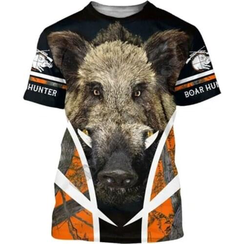 Wild boar printing short-sleeved 3d printing T-shirt male digital printing sports clothes polyester material summer style