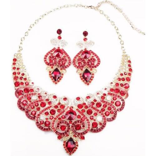 Indian Women Crystal Rhinestone Bib Jewelry Set Statement Necklace Earrings Bib Choker Boho Bridal Wedding Party Jewellery Gifts