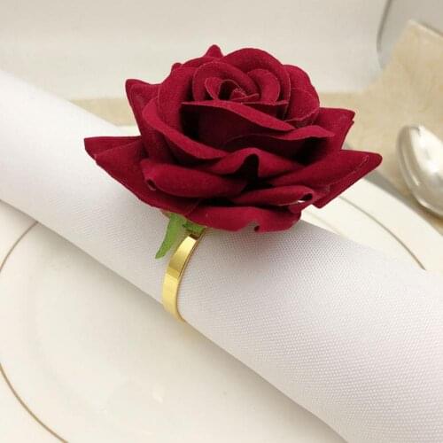 12pcs Wedding Table Napkin Rings Setting Simulation Rose Flower Napkin Ring Fake Flower Napkin Button Party Table Decor