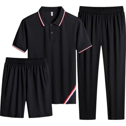 2021 Polo 3-Piece Summer Men Sets Compression Suits Fashion Mens Short Sleeve Clothes Sport Jogging Tracksuit Mens Clothing