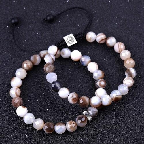 Fashion Natural Stripe Onyx Faceted Stone Tiger Eye Beads Adjustable Braided Bracelets Black Spectrolite Women Jewelry